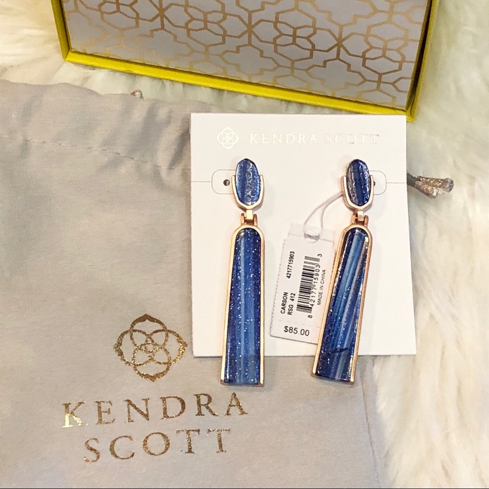 NWT Kendra Scott Carson Earrings Navy Dusted Glass - Picture 3 of 8